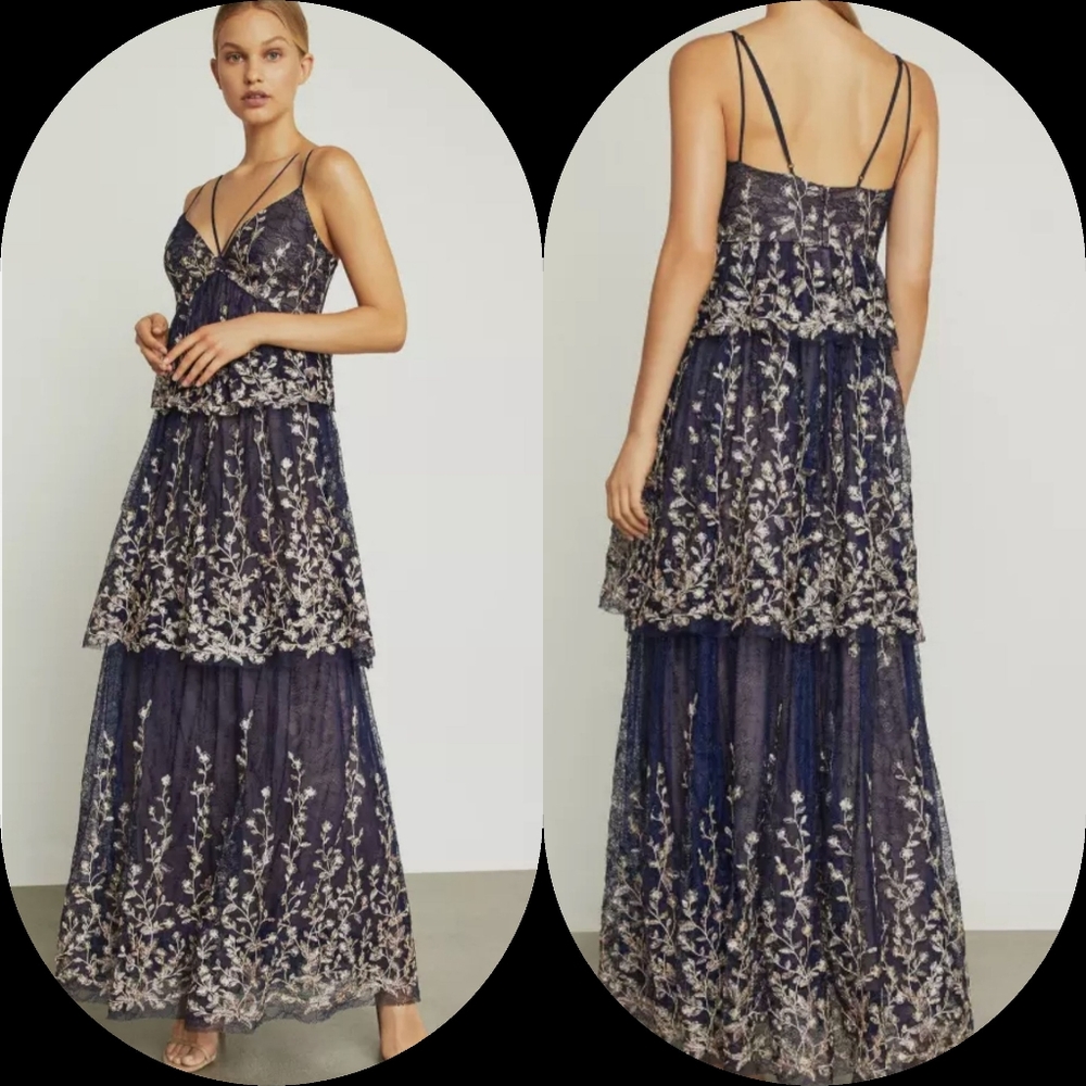 NEW BCBGMAXAZRIA TIERED EMBROIDERED MAXI PROM DRESS - Picture 3 of 13